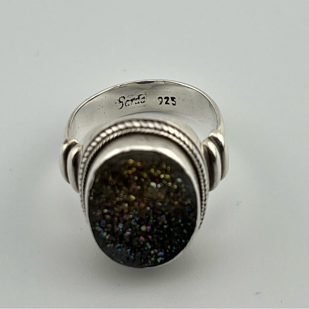 Sarda Blue Druzy Bali Style Sparkling Statement Sterling Silver 925 Ring Size 9 - Picture 2 of 6